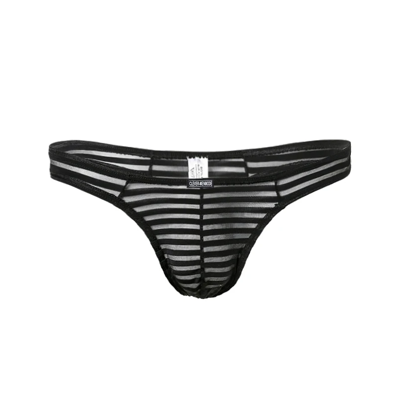 

CLEVER-MENMODE Sexy Men Thongs G String Underpants Striped Transparent Underwear Penis Pouch Ultra Thin Panties T-Back Bikini