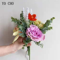 YO CHO розовый букет свадебный цветок для невесты Букет Новый искусственный цветок шелковая Гортензия Лаванда Орхидея Маргаритка фрукт