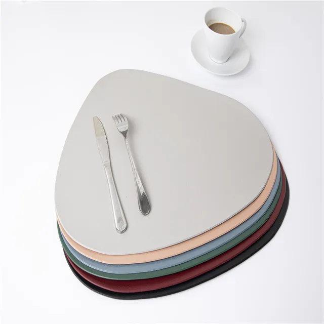 Burgundy Faux Leather Placemat and Coaster 8 Piece Set Interiors with Edge