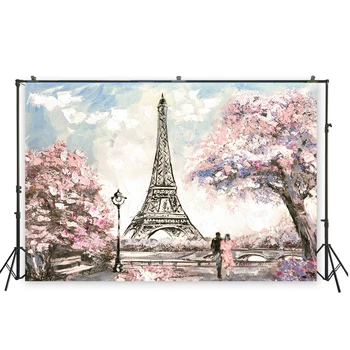 

HuaYi wonderful pink flowers decoration Eiffel Tower background photography for studio photoshoot photography XT-6554