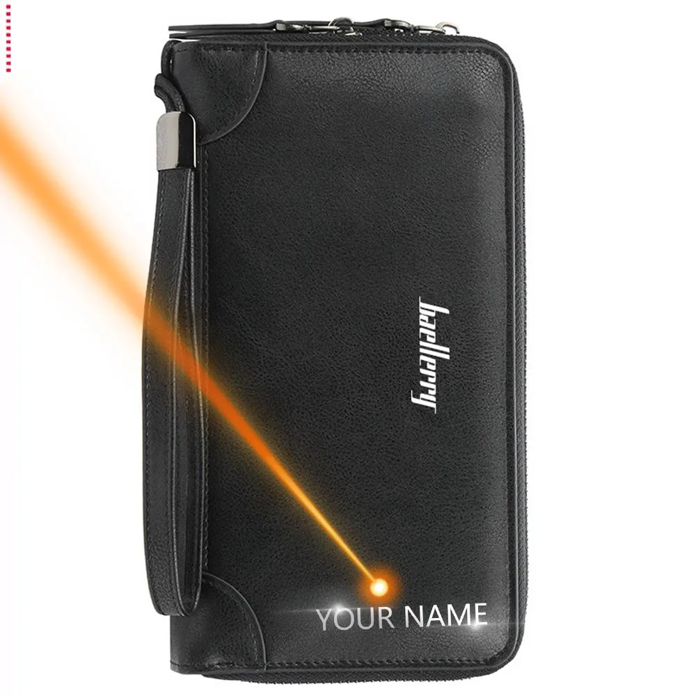 Name Engraving Baellerry Men's Long Purse Men Wallets Men Clutch Wallets Business Large Capacity High Quality Brand Male Purse 3