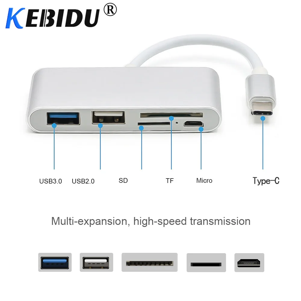 USB-концентратор Kebidu 5 в 1 устройство для чтения карт памяти USB Type C OTG адаптер