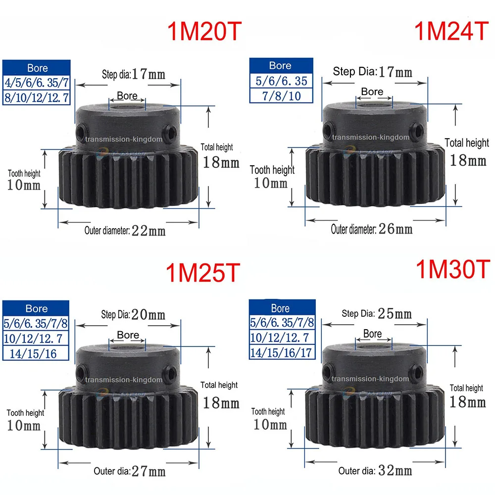 1Pcs 45# Steel Spur Gear With Step 1M 20 Tooth-45 Tooth Pinion Gear Metal Mod 1 Motor Convex