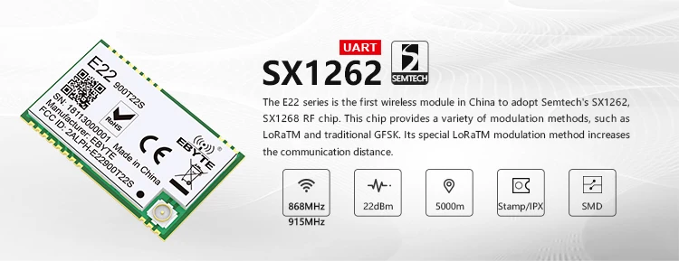 rssi transceptor sem fio 22dbm smd ipex selo buraco tcxo rf módulo