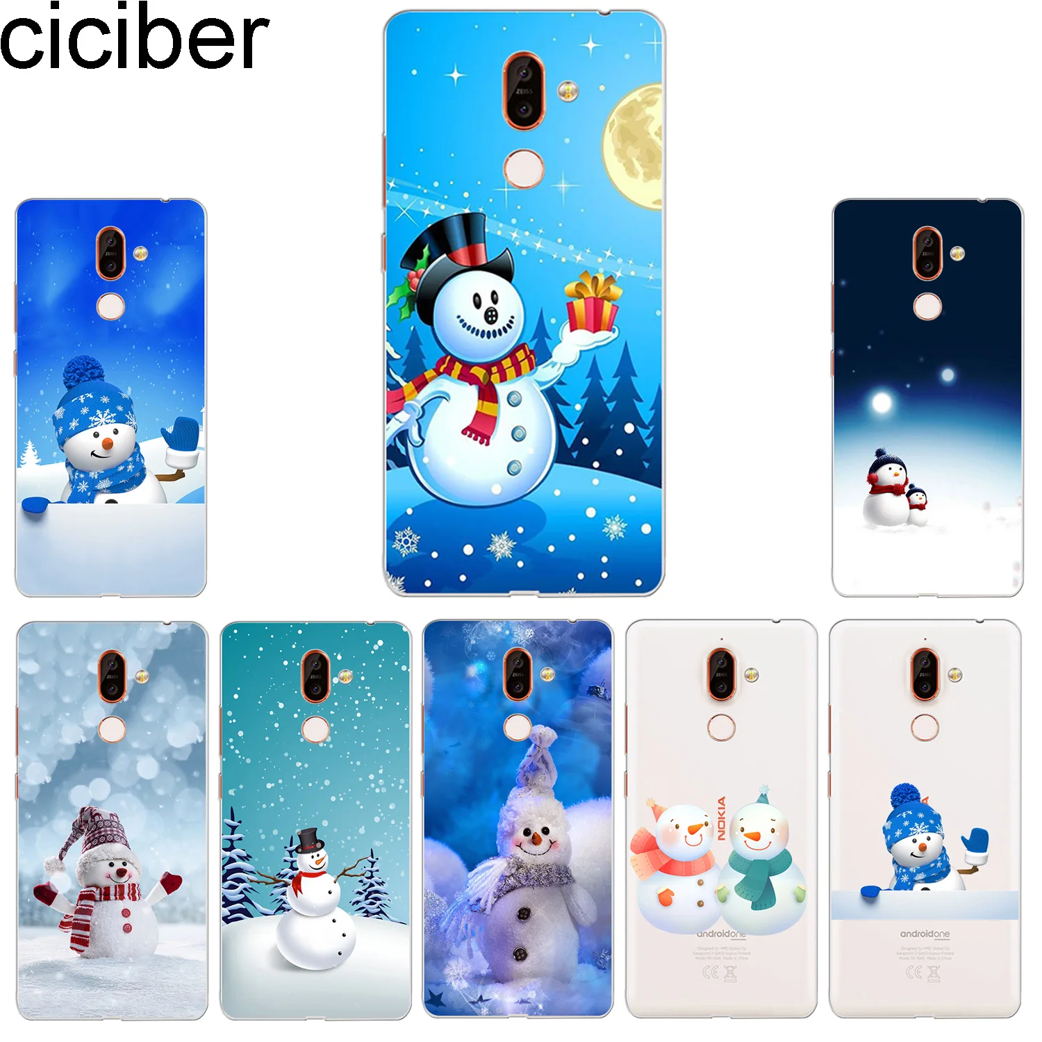 ciciber Phone Case for Nokia 9 PureView 1 2 3 5 6 7 8 Sirocco Soft TPU Cover 2.1 3.1 5.1 6.1 7.1 8.1 Plus Cute Snowman |