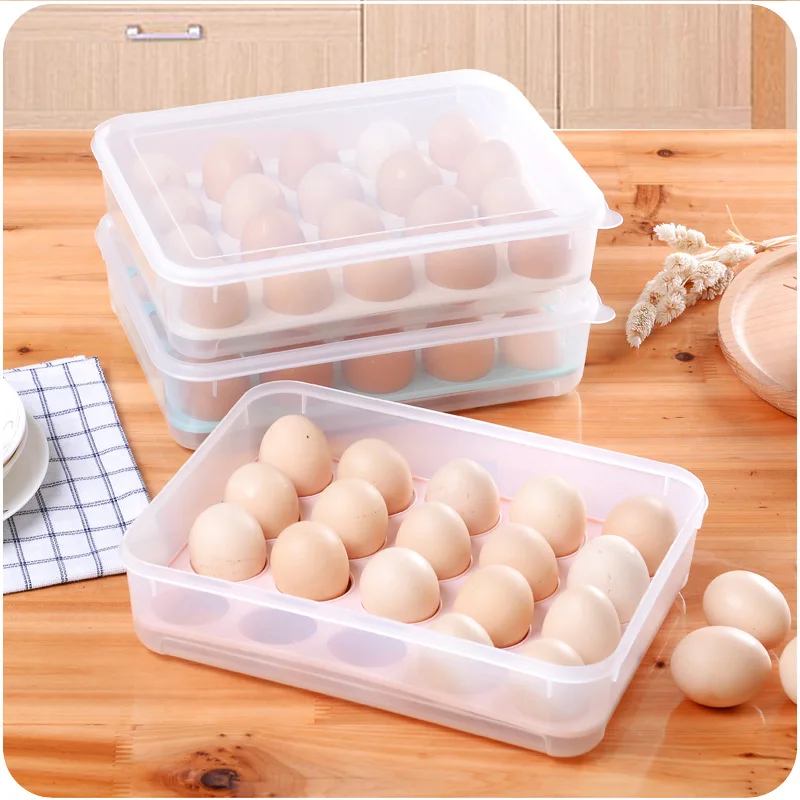 

20 Grids Eggs Storage Box with Cover Kitchen Refrigerator Anti-Collision Tray Containe Refrigerator Fresh-keeping Box