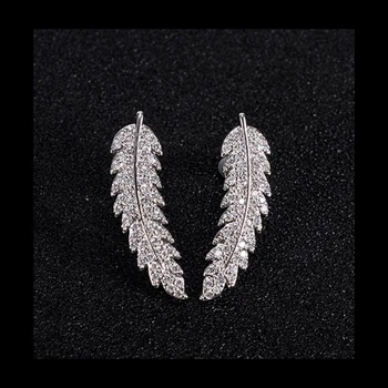 

New fashion Inlay Crystal Leaves Shape Feaher Shape Gold Plated Feather Earrings Jewelry Wholesale