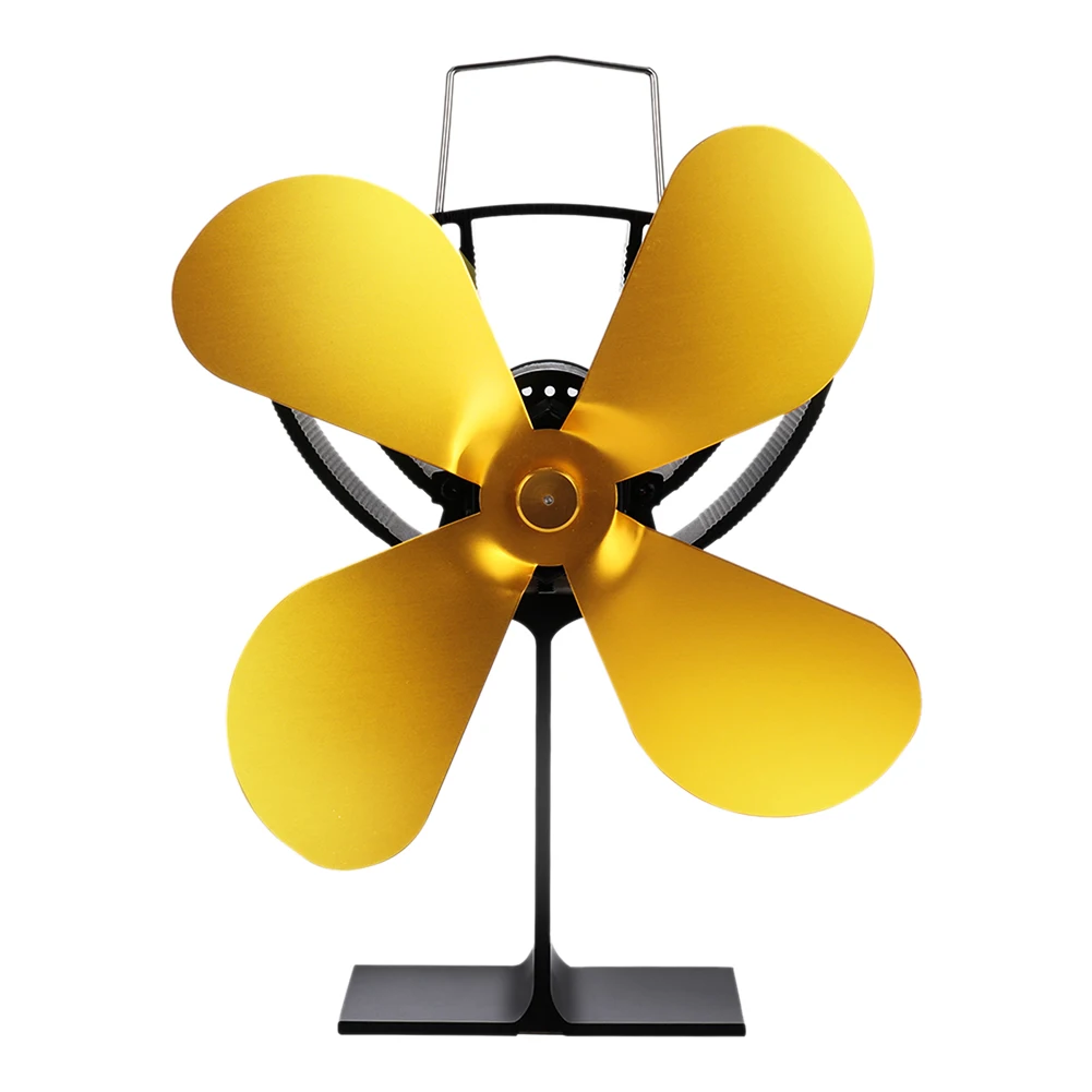 

4 Blades Low Noise Portable Durable Heat Operated Efficient Fireplace Fan Practical Lightweight Gold Home Energy-Saving Winter