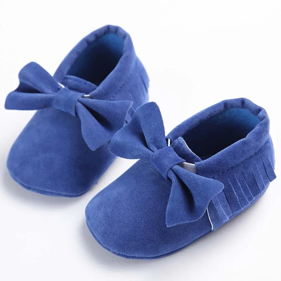Детские ботиночки для новорожденных и малышей, детские мокасины для малышей, обувь для малыша с кисточками и бантом, повседневные кроссовки с блестками для детей 0-18 месяцев на осень - Цвет: Blue