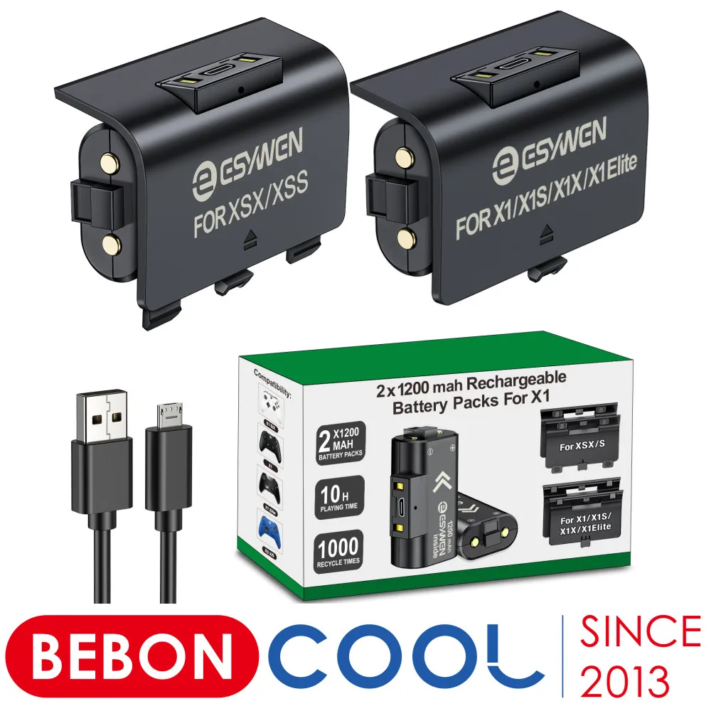 Baterias Recarregáveis para Xbox Series x s Xbox um x s Mais Tampas de Bateria para Xbox um Kit Carregador com Cabo Usb 2x1200mah