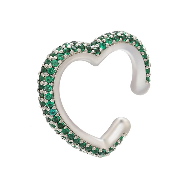 ZHUKOU 1piece 2020 CZ heart Crystal Ear Cuff Earring Fake piercing clips on earrings for women gold/silver color ear Clip VE132 silver green