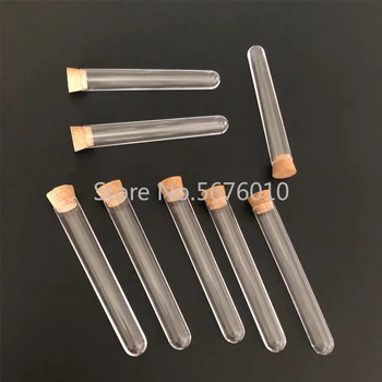 

50pcs/pack 15*100mm Transparent Plastic Test Tube with Cork Stopper U-shape Bottom Wedding Favours Via