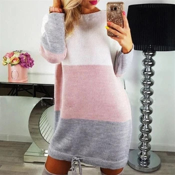 

Autumn Winter Casual Long Women Loose Warm Sweater Coat Long Sleeve Patchwork Women's Sweaters Clothes Pullover Fashion Clothing