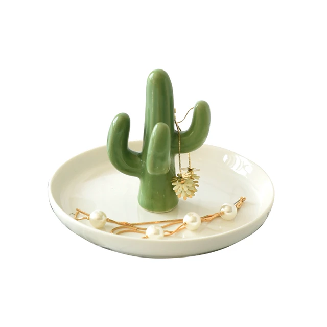 Cute Nordic Style Cactus Ceramic Jewellery Decoration Tray Plate