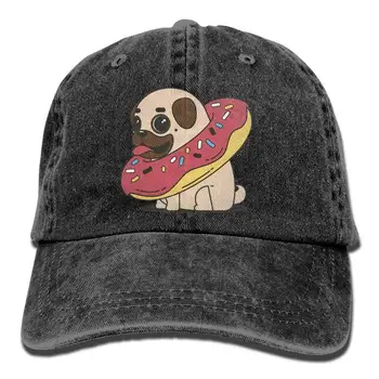 

Pug Donut Denim Hat Adjustable Women Fitted Baseball Cap