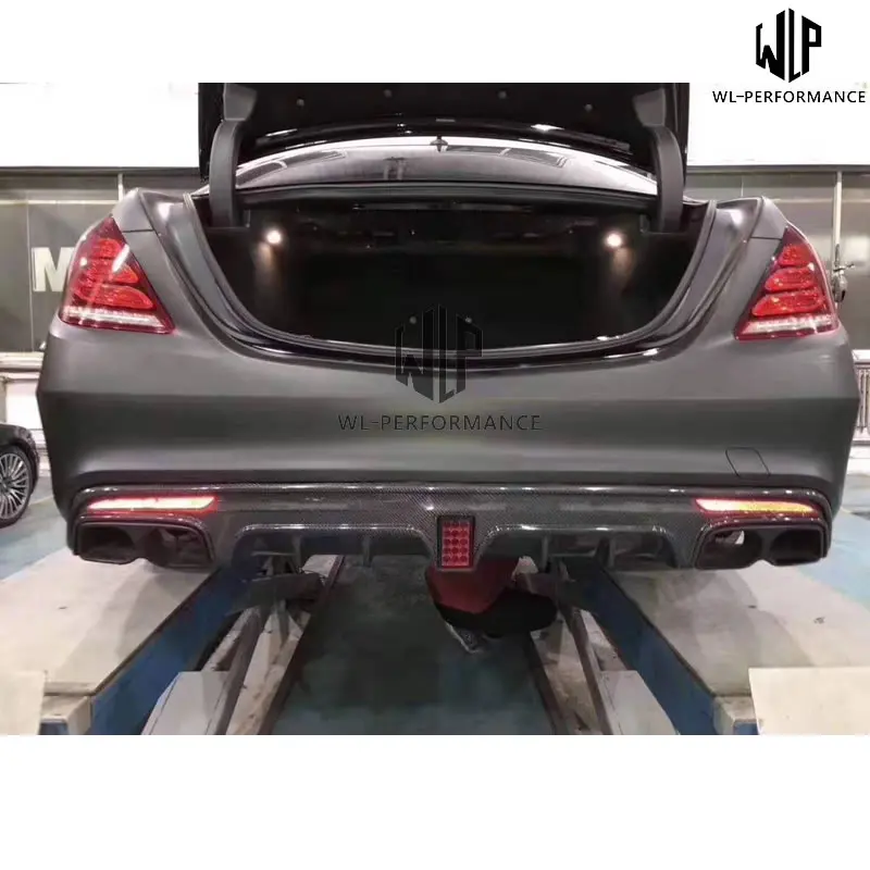 W222 S63 S65 высококачественный карбоновый Комплект кузова для автомобиля задний диффузор со светодиодным светильник для Mersedes-Benz S class W222 S63 S65 14-17