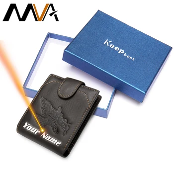 

MVA Short Wallets Purse Men Hasp Wallet For Man Vintage Men Genuine Leather Rfid Wallet Card Holder Business Engraving 7040