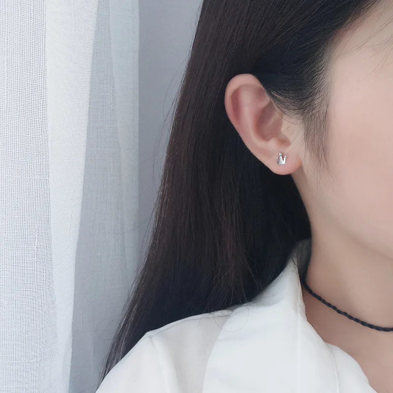 925 Sterling Silver Korean Version Mini Cute Crown Earrings Women Fashion Simple Wedding Party Jewelry Accessories - Image 5