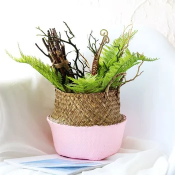 

Seagrass Wickerwork Basket Home Decor Rattan Foldable Hanging Flower Pot Planter Woven Dirty Laundry Basket Storage Basket