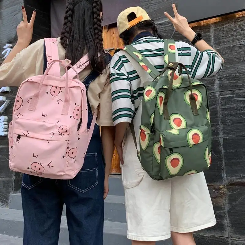 Женский холщовый рюкзак с рисунком фруктов и животных, большой емкости, Школьный Рюкзак Для Путешествий, рюкзак авокадо