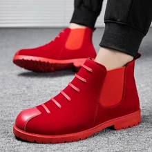 Мужские зимние сапоги осень-зима без байки Красные ботильоны мужская обувь с высоким берцем, обувь под платье, рабочая обувь, обувь для мужчин, Zapatos De мужские кеды; обувь «Челси»