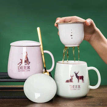 

Coffee Creative Cute Mug Nordic Style Infuser Insulated Lid Mug Ceramic Tea 350ml Tazze Colazione Wedding Drinkware EA60MK