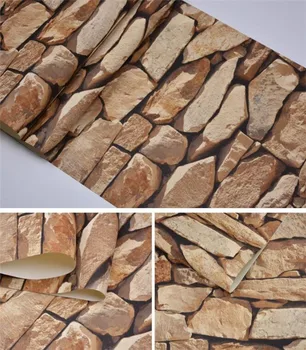 

8pcs/lot 10Mx 53cm Waterproof Vintage 3D Stone Effect Wallpaper Roll Modern Rustic Realistic Faux Stone Texture Vinyl PVC
