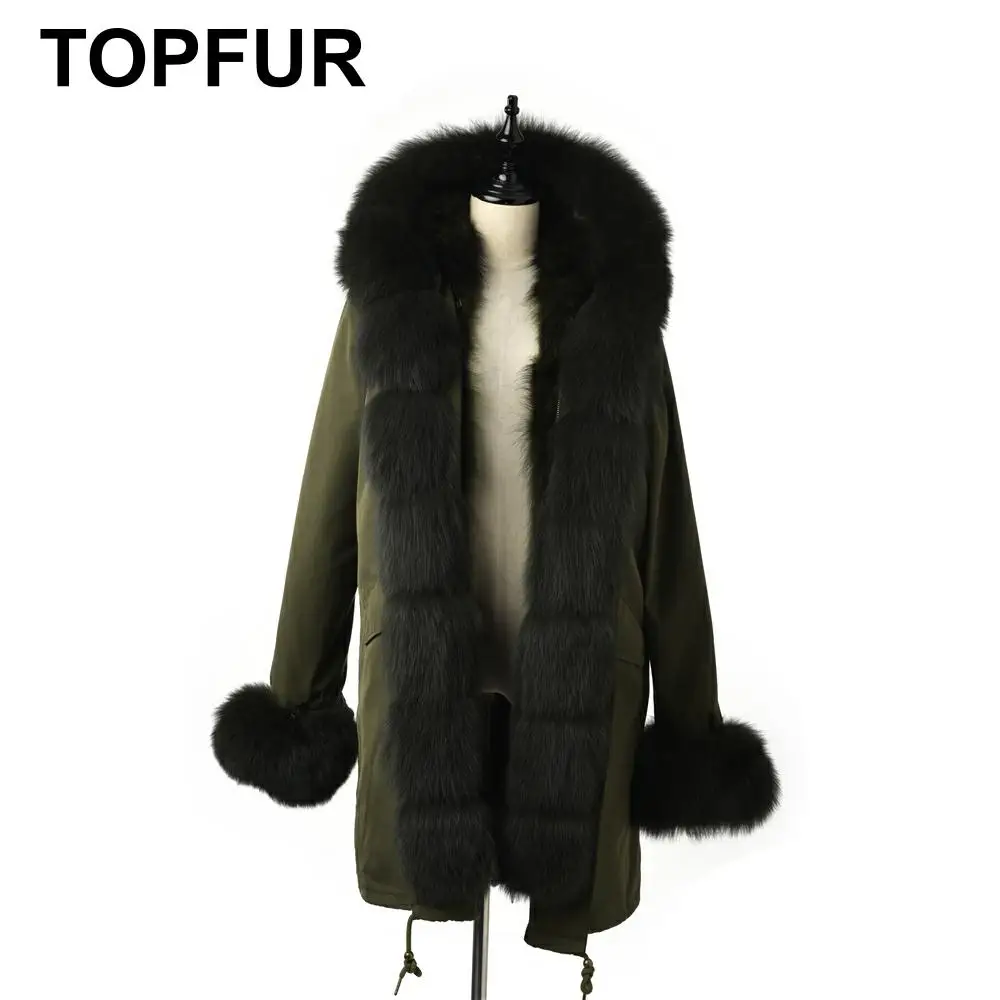 Парка TOPFUR женская с капюшоном модное пальто из натурального меха лисы зеленая