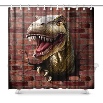 

Dinosaur Fabric Bathroom Decor Set with Hooks, 72 Inches Extra Long