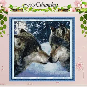 

Free Ship The Kiss of Wolves Painting Counted Cross Stitch 11 14CT Cross Stitch animals Cross-Stitch Kit Embroidery Needlework
