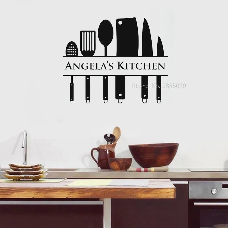

Kitchen Wall Decal Custom Name Decal Kitchen Utensil Wall Art Personalized Kitchen Stickers Wall Decal Decorative Art LL133