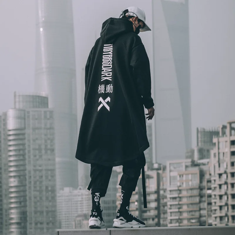 

japanese sweatshirt Mens Oversize Hoodies Long Cloak Hip Hop Gothic Outwear Streetwear Coat Harajuku Style Male Tops