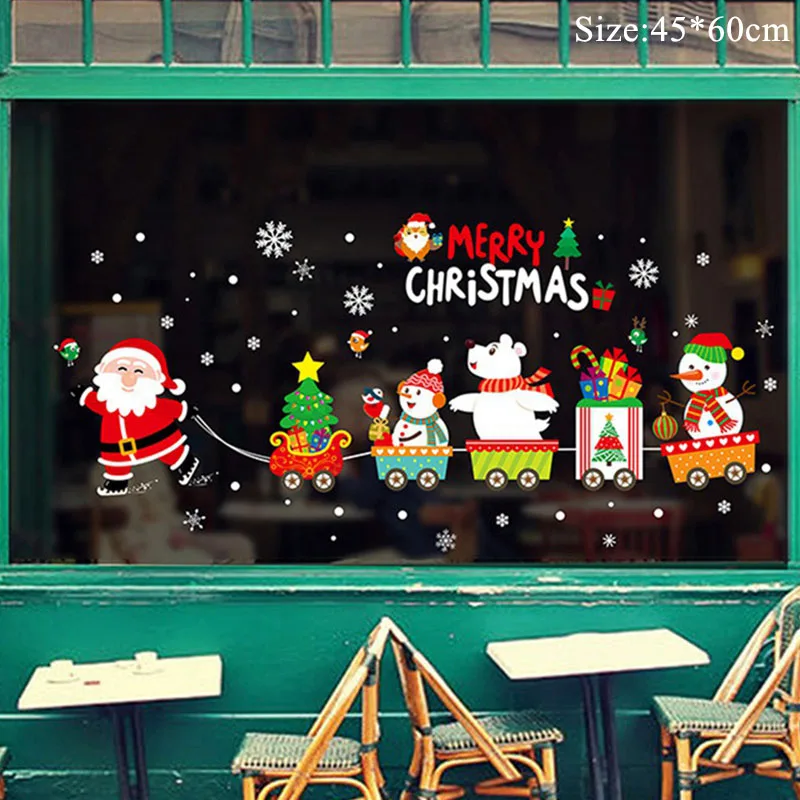 Christmas Window Stickers Santa Claus Snowman Elk Sticker Merry Christmas Decorations for Home Navidad Happy New Year