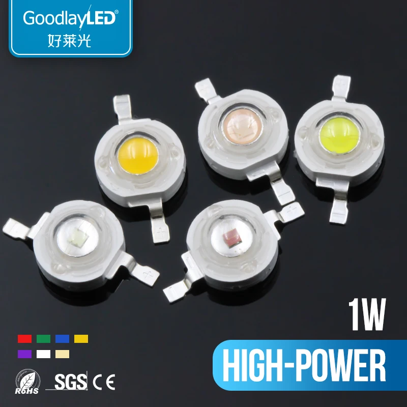 100 шт./лот led 1 Вт теплый белый красный зеленый синий желтый свет лампы дневного