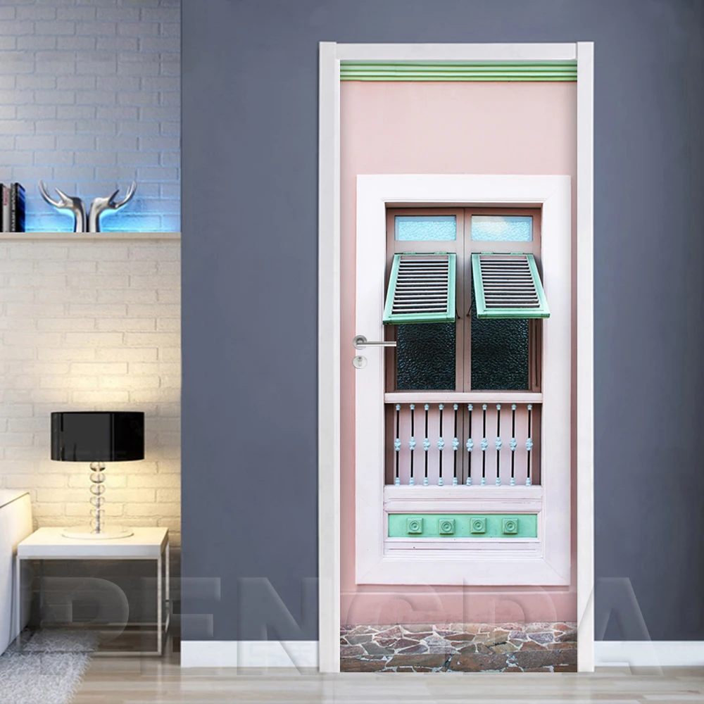 

3D Print Artwork Sticker Flamingos Beach Landscape Picture Home Decor Paper Self Adhesive Decal Door Cabinet Waterproof Poster