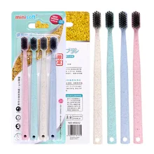 4 шт пшеничной соломы бамбуковый уголь здоровья семья пакет зубная щетка для ухода за полостью рта инструменты для чистки зубов