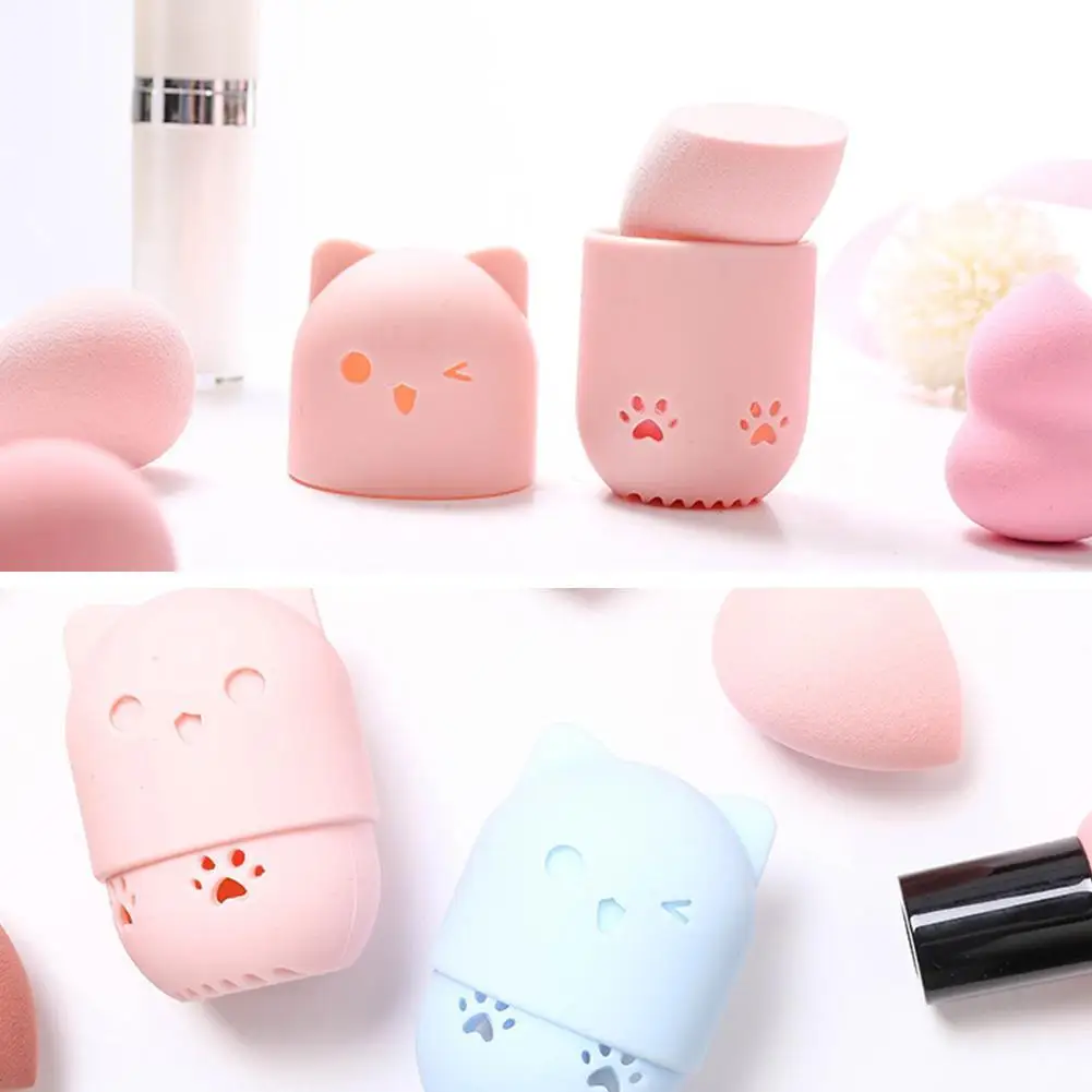 Kitten Beauty Powder Puff Blender Holder Sponge Makeup Egg Drying Case Portable Soft Silicone Cosmetic Blender Sponge Box Holder