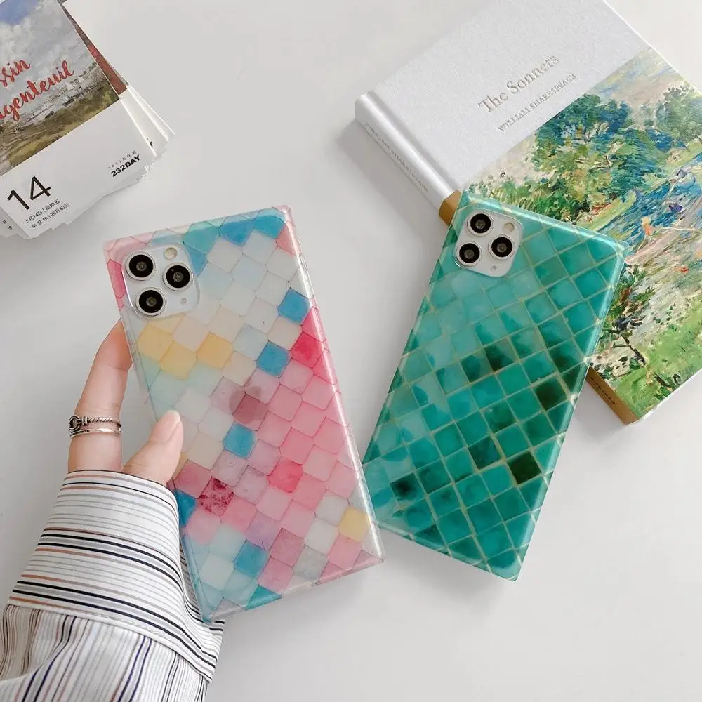 

For iphone 12 Pro Max Square Translucent Scales Pattern Shockproof Soft Back Case For iPhone 11 Pro Max X XR XS 8 7 Plus