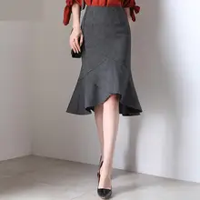 Новое поступление, Высококачественная клетчатая Женская юбка с высокой талией и рюшами, весна-осень, повседневная, длина до колена, размера плюс, MLXL2XL3XL4XL