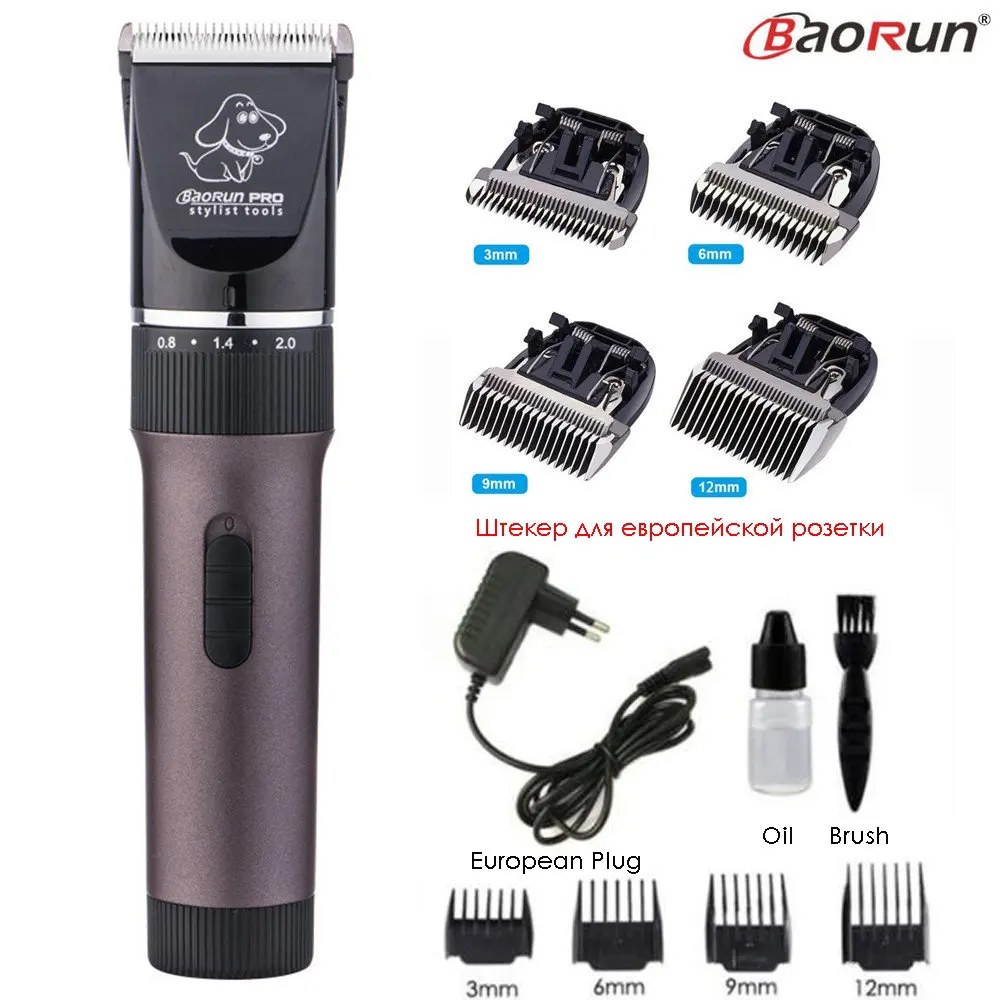 Brown Add 4pcs Blade BaoRun P6 профессиональный триммер для домашних животных электрическая перезаряжаемая машинка для стрижки кошек и собак резак для ухода мощная бритва машина для животных - Цвет: Brown Add 4pcs Blade