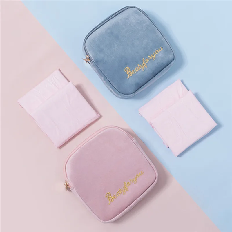 Portable Flocking Large Capacity Sanitary Towel Napkin Pad Purse Bag Organizer Pouch Girls Feminine Hygiene Storage | Дом и сад