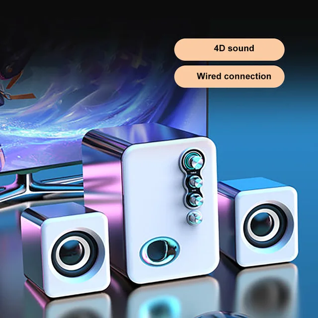 Computer Audio USB 2.1 Multimedia Bluetooth Overweight Subwoofer Desktop Home Speaker Wired Universal Audio Normal White