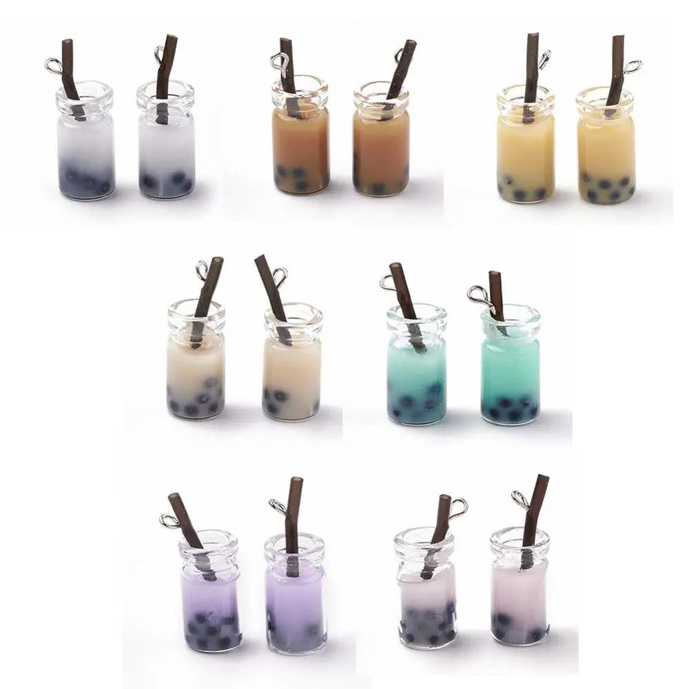 Boucles doreilles pour bouteilles en verre de couleur mixte, pendentifs, avec résine à lintérieur, Imitation thé bulles, breloques, fabrication artisanale, bijoux à bricoler soi-même, 10 pièces