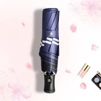 

Quality Striped Umbrella Rain Women Three Folding Black Coating Sun Automatic Sunshade Princess Pink Men Umbrella Male Windproof