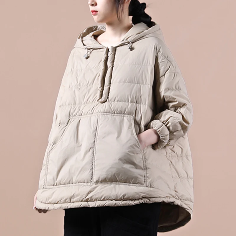 

Aibeautyer New Winter Loose Warm Zipper Down Coat Snow Outwear Women Hooded Lightweight 90% White Duck Down Short Jacket