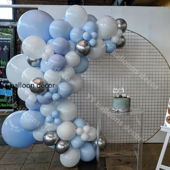 

113pcs Balloon Garland Arch Kit Blue White Metal Balloon Sliver Sequin Balloons for Wedding Baby Shower Party Supplies