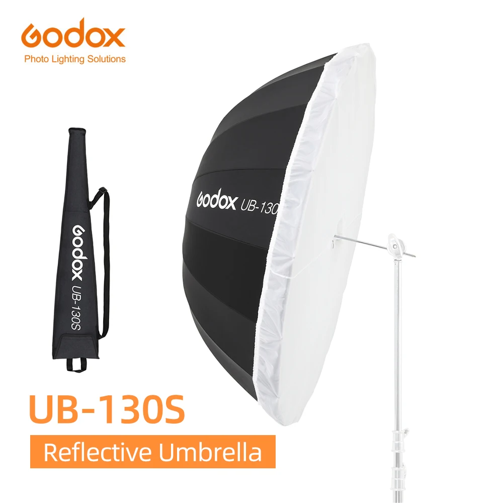 Godox UB-130S 51 inch 130cm Parabolic Black Reflective Umbrella Studio Light Umbrella with Black Silver Diffuser Cover Cloth