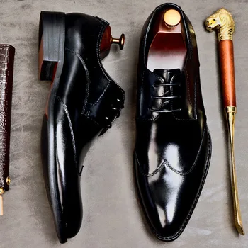 

Comfortable Formal Shoe For Men Business Dress Shoes Men Genuine Cow Leather Oxford Lace-up Office Wedding Shoes EU Size 46