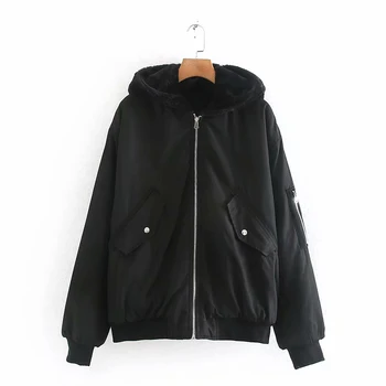 

Casual girl autumn and winter solid color double-sided wearing bomber jacket 2019 fashion new ladies plush warm loose loose hood