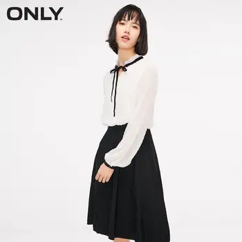 

ONLY Women's Lace-up Fake Two-piece Long-sleeved Chiffon Dress | 119146509